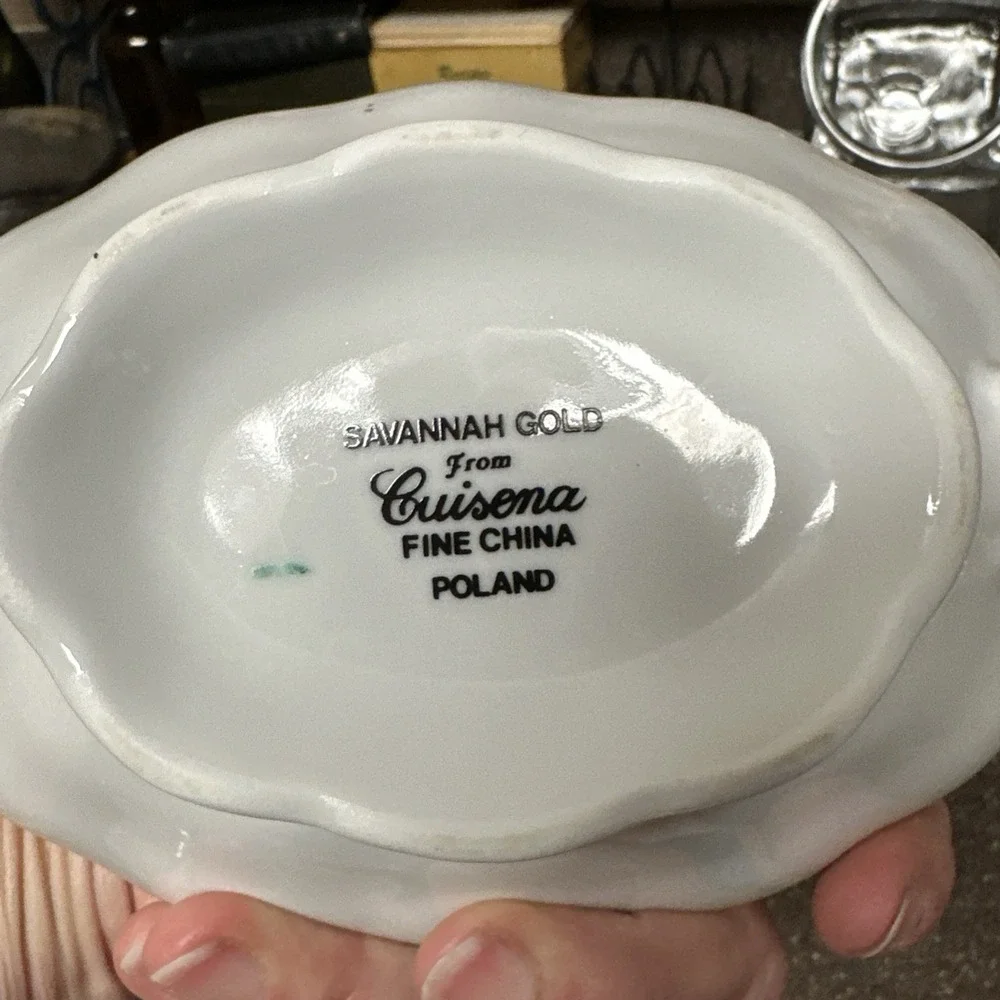 Cuisena Savannah Gold Creamer & Gravy Boat Set Poland Fine China‎ Vintage